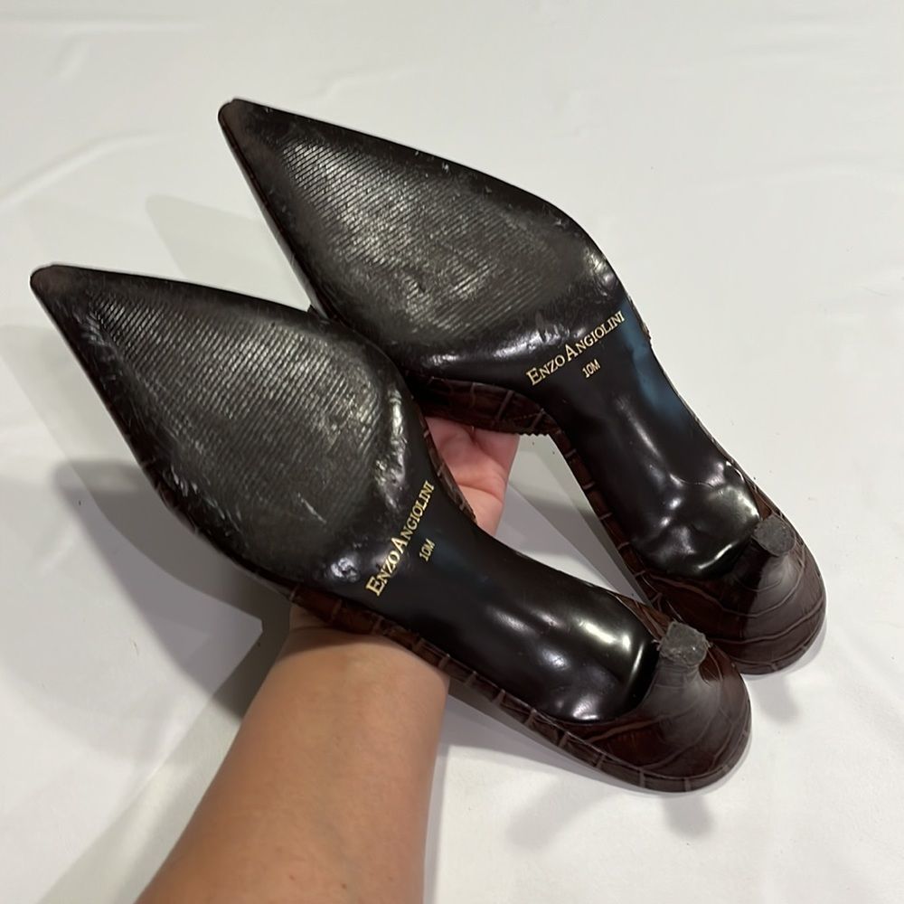Enzo Angiolini embossed brown pointed heels mules sz 10 - Picture 8 of 15